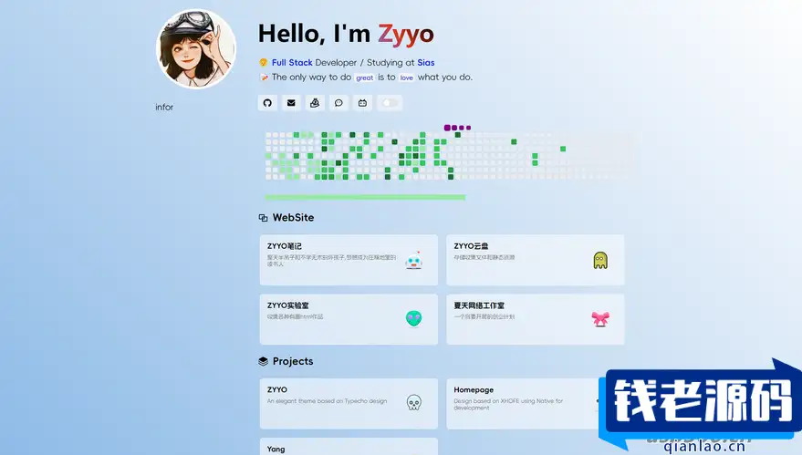 ZYYO主页1.0：多样式的简约低调个人主页-钱老源码网