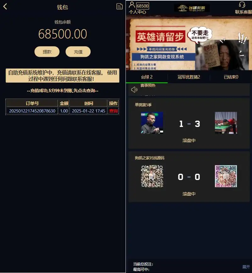 游戏胜负竞猜系统源码/台球有奖竞猜/自定义赛事/冠军优胜猜-钱老源码网
