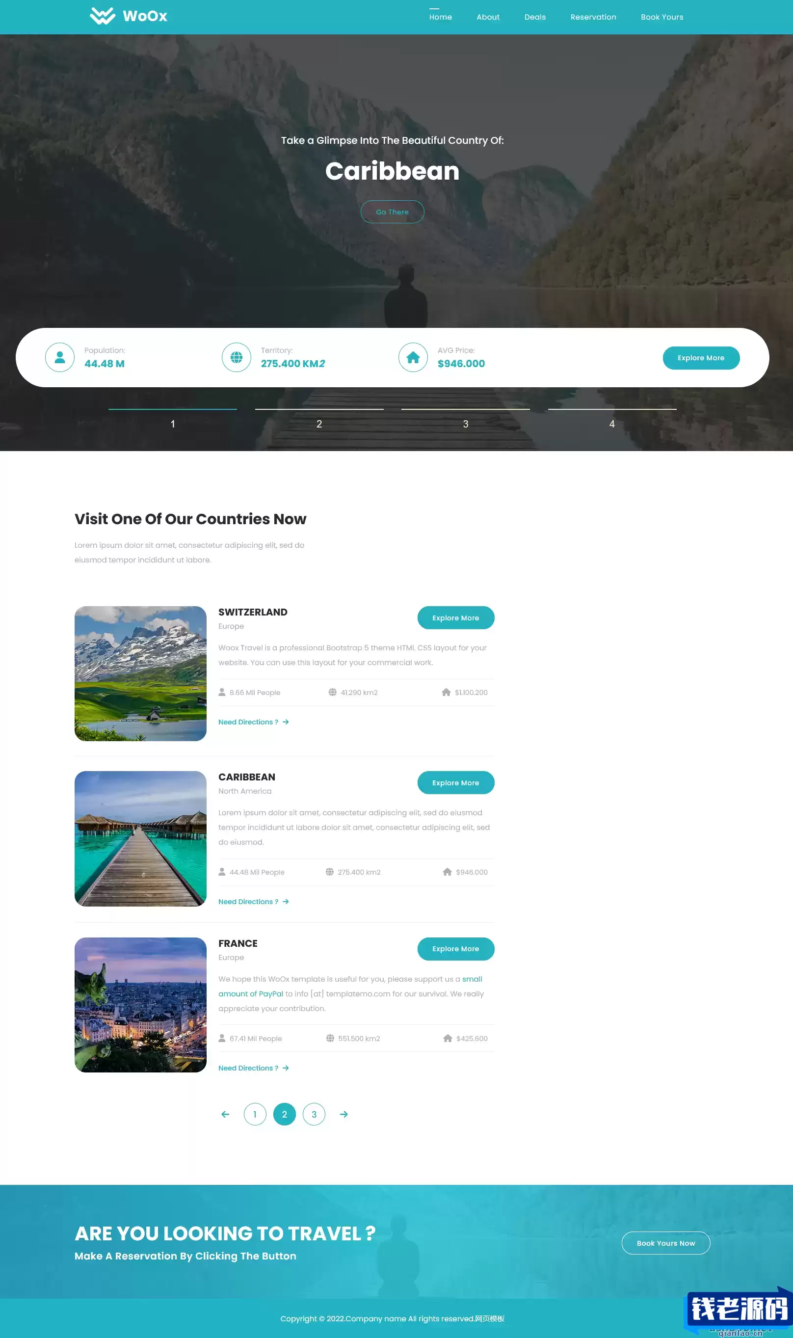 世界景点旅行网站源码 HTML5模板-钱老源码网