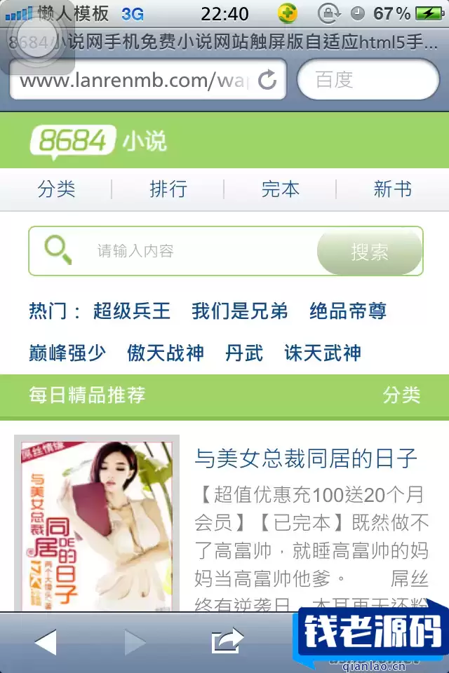 8684小说网手机免费小说网站触屏版自适应html5手机小说网站模板-钱老源码网