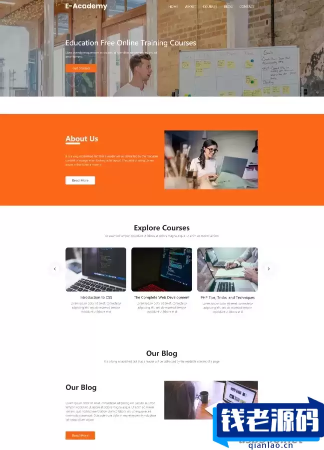 在线教育培训课程响应式网站源码  html5模板-钱老源码网