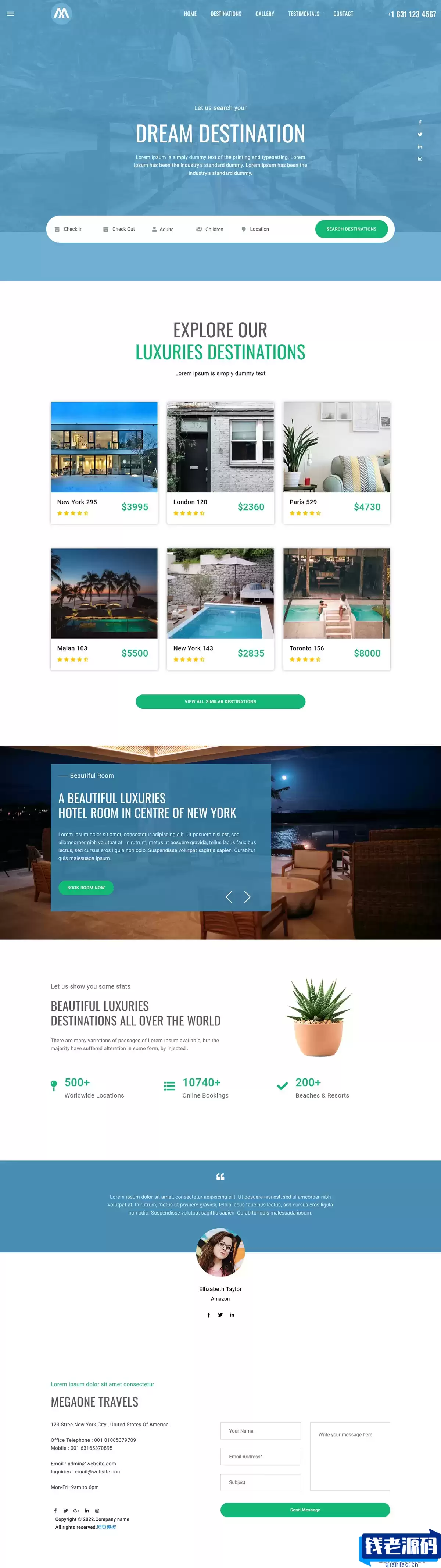 一站式环球旅行酒店预定网站源码 html5模板-钱老源码网