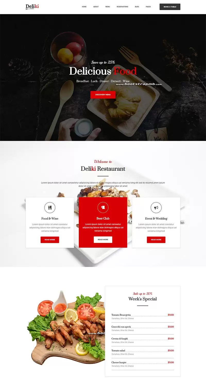 大气餐饮美食网站Bootstrap静态html网站模板-钱老源码网