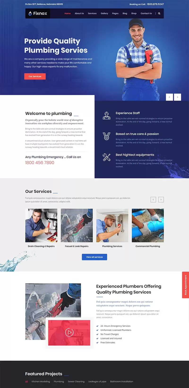 管道修理家政保洁公司网站Bootstrap模板-钱老源码网