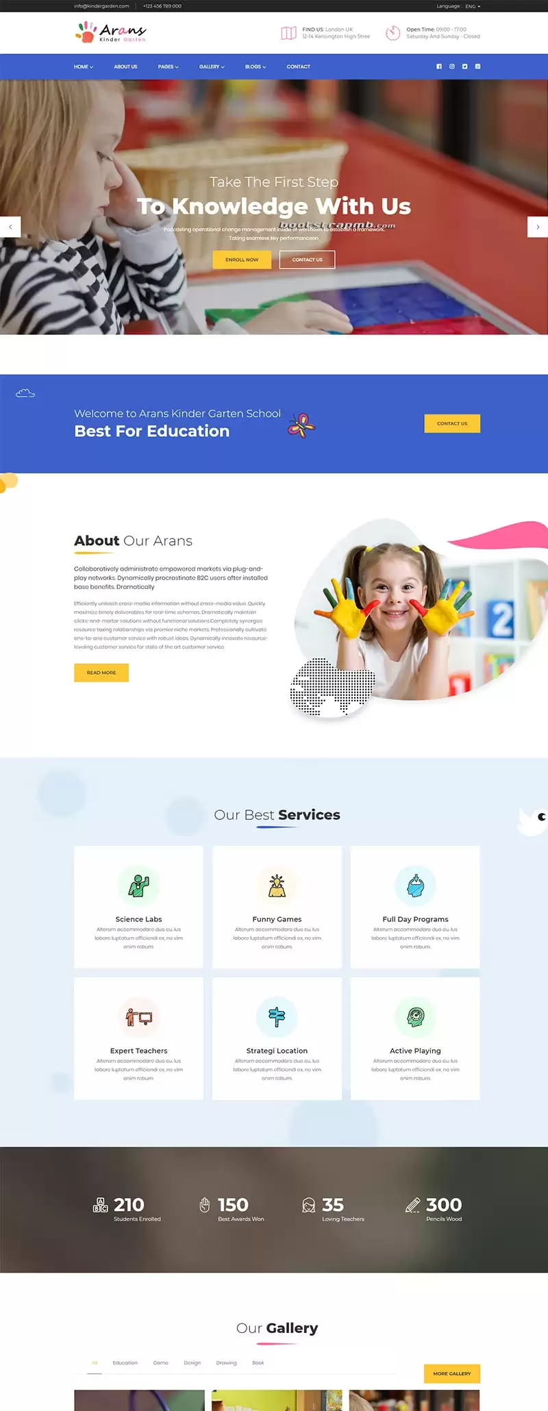 幼儿园早教中心网站Bootstrap响应式模板-钱老源码网
