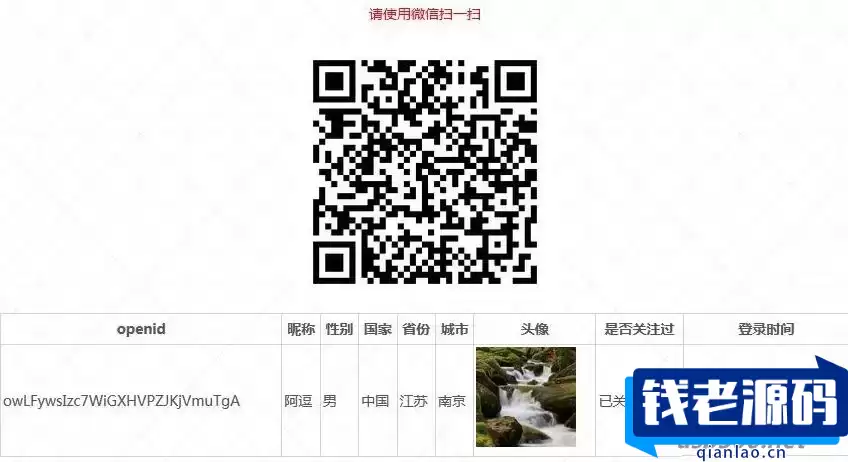 微信授权登录源码 微信公众号关注授权登录源码 扫码关注微信公众号授权登录源码-钱老源码网