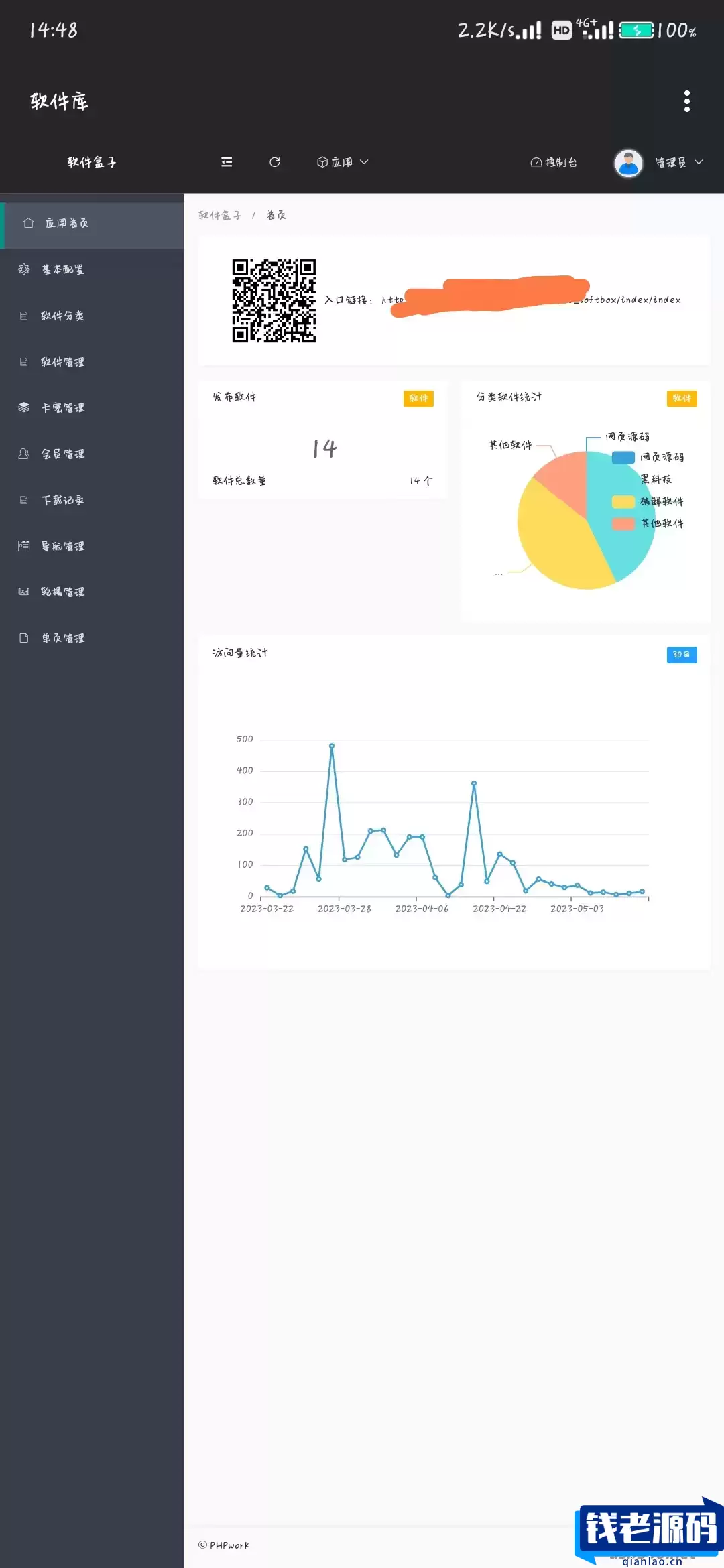 软件库APP软件下载系统源码 带卡密、会员系统-钱老源码网