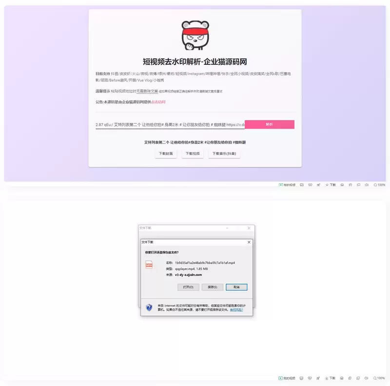 【亲测】网页版短视频去水印源码，上传既用-钱老源码网