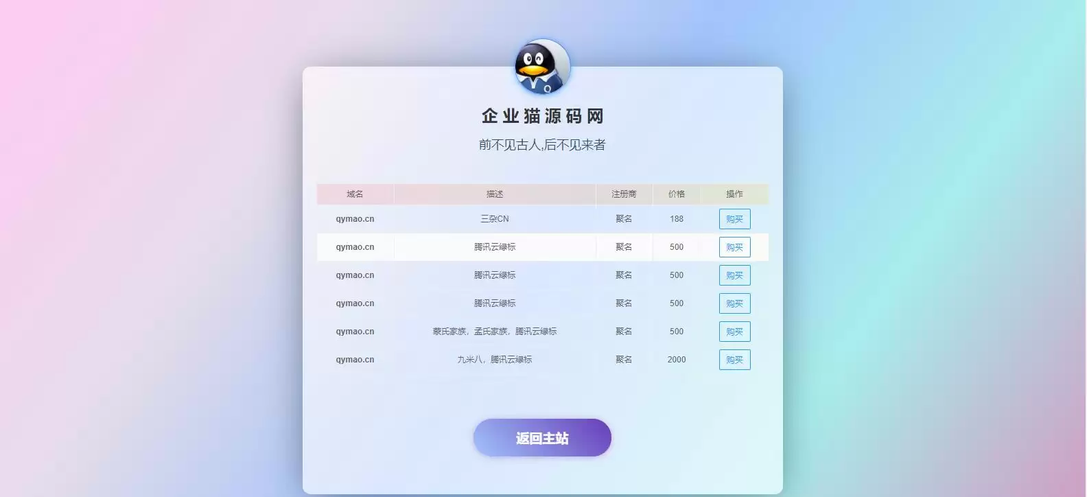 一款简约好看的域名出售单页源码-钱老源码网