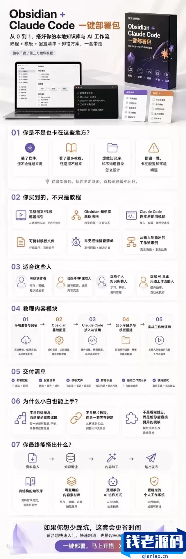 AI本地部署Obsidian+Claude Code一键部署教程-钱老源码网