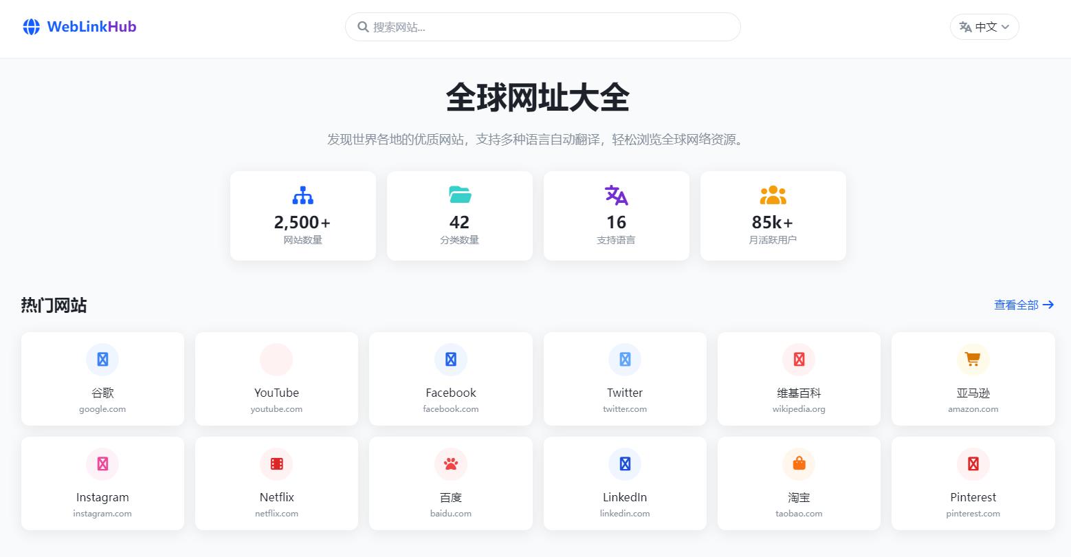 多语言简洁网址导航单页HTML源码-钱老源码网
