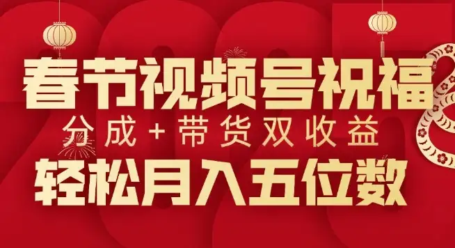 春节视频号祝福项目，撸视频号分成计划+带货，双收益月入过W-钱老源码网