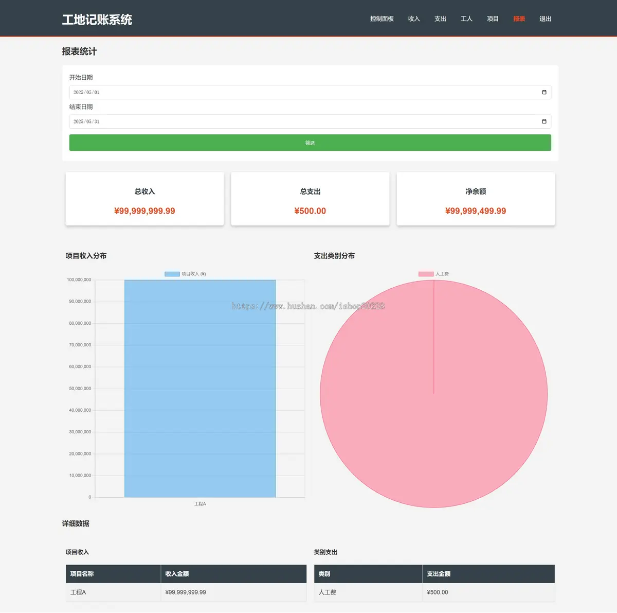 工地记账系统PHP源码自适应手机端界面 代码全开源，支持二次开发