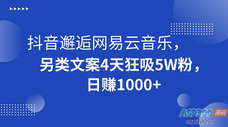 抖音与网易云音乐意外相遇，创造不寻常的文案，仅用四天吸引了五万粉丝，每日收入超过1000+-钱老源码网